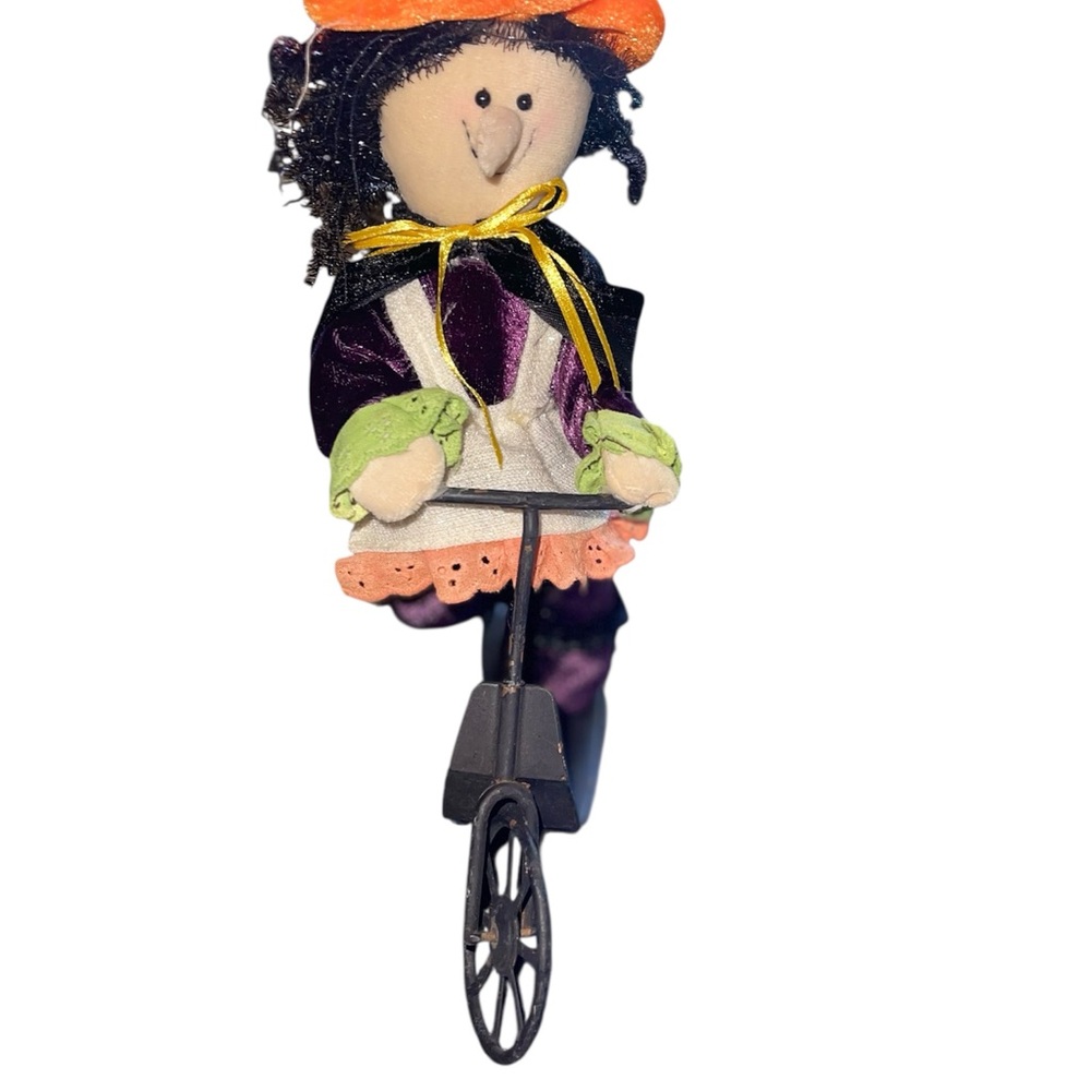 90s Vintage Halloween Decoration. Witch Riding Scooter Metal Scooter